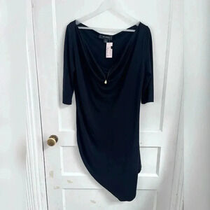 St John Black Size Small Knee Length Short Sleeve Cowl Neck Dress